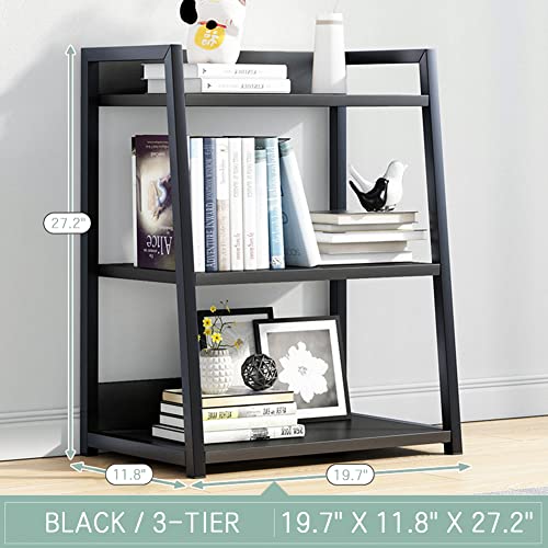 IOTXY 3 Tier Ladder Shelf Bookcase, 19.7" x 11.8" x 27" in, Black | Stable Trapezoid Iron Frame, Fits Books Decor and Toys, Holds 20 Lbs per Shelf, Suitable for Living Room and Bedroom - color: Black, size: 3-Tier