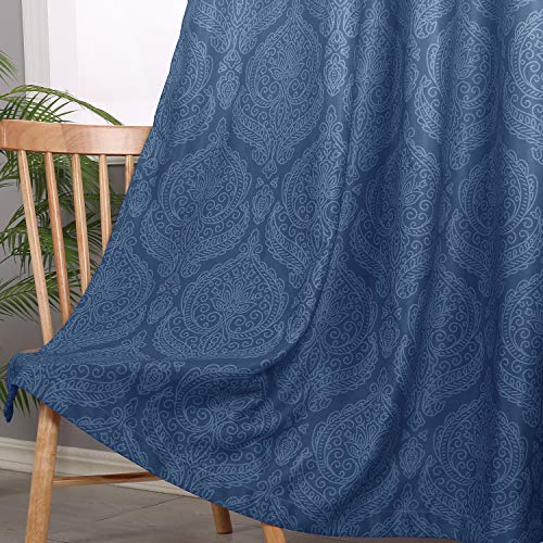 DWCN Blue Room Darkening Curtains for Living Room - Ombre Damask Patterned Extra Long Grommet Curtains for Bedroom, 2 Panels, Gradient Window Curtain Drapes, 52 x 108 Inches Long, Navy Blue - color: Navy Blue, size: 52"W x 108"L (Pack of 2)