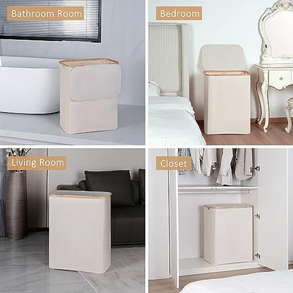 IEGrow Laundry Hamper with Lid,150L Laundry Basket with 2 Mesh Bags,Beige | Dirty Clothes Hamper Basket with Bamboo Handle for Clothes Towels - color: Beige, size: 150L