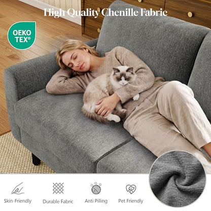 68" Loveseat Sofa, Comfy Chenille Fabric Couches for Living Room with Spring Cushion and Solid Wood Frame, Modern Deep Seat Couch for Bedroom, Apartment, Office, Easy Assembly, Gray - color: Grey