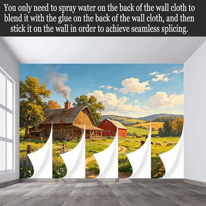 Custom Size Wall Murals Country Farm Landscape Oil Painting Barn Meadow Cows Sheep Pasture Farmhouse Style SelfAdhesive Wall Fabric Removable Large Wallpaper for Living Room