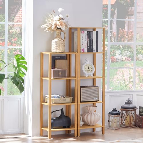 YUFAM 4-Tier Tall Slim Bookshelf, Small Bookcase for Small Spaces, Wood - color: Natural, size: 4-Tier