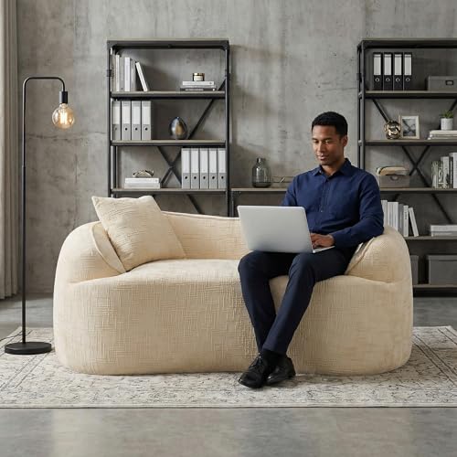 67" Curved Loveseat Sofa with 2 Pillows, Modern Boneless Couch in a Box, Small Cloud Loveseat for Bedroom Small Space Apartment Living Room, Memory Foam, Chenille, No Assembly (Beige) - color: Beige
