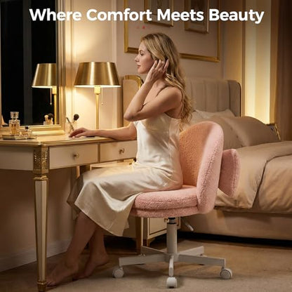GTPLAYER Velvet Tall Office Chair with Wheels Vanity Chairs with Back, Versatile Height Use: Office to Bar Stools Small Ergonomic Comfy Armlees Computer Desk Chair with Bow Lumbar Pillow for Gift - color: Tv-pink
