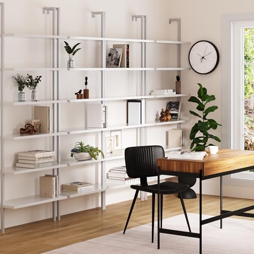 Nathan James Theo 6-Shelf Tall Modern Bookshelf, Wall Mount Ladder Shelf Bookcase with White Wood and Industrial Metal Frame, Matte White/White, Set of 4 - color: White, size: Set of 4