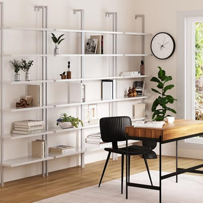 Nathan James Theo 6-Shelf Tall Modern Bookshelf, Wall Mount Ladder Shelf Bookcase with White Wood and Industrial Metal Frame, Matte White/White, Set of 4 - color: White, size: Set of 4
