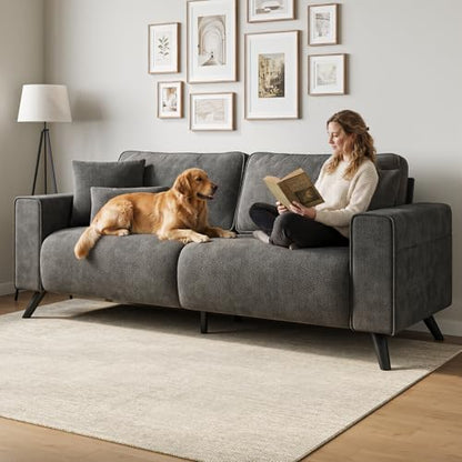 85" Loveseat Sofa, Chenille Couch with Deep Seat, Dark Grey | Clean-look modern couch with 4 pillows, hidden side pockets, easy assembly for living rooms, apartments, and offices - color: Dark Grey