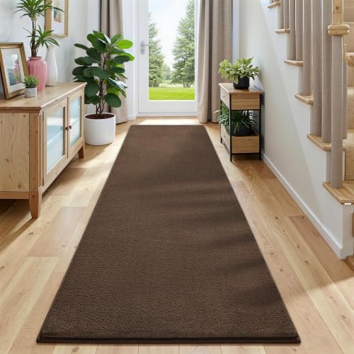 Vasofe 2x8 Bedroom Runner Rug, Hallway Runner Rug, Non Slip Bedside Runners | Long Bedside Runner Rug for Bedroom Kitchen Dorm Kids Boys Room, Washable Medium Pile Shag Fluffy Carpets for Entrance - color: Brown, size: 2' x 8' (Rectangular)