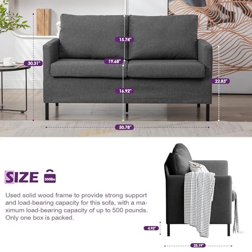 TYBOATLE Dark Grey Linen Small Couch Loveseat, 2-Seat Sofa for Living Room | Linen Fabric Upholstery, Love Seat, Mini Couch, Modern Design, Bedroom, Apartment, Dorm, Office, Small Spaces - color: Dark Grey