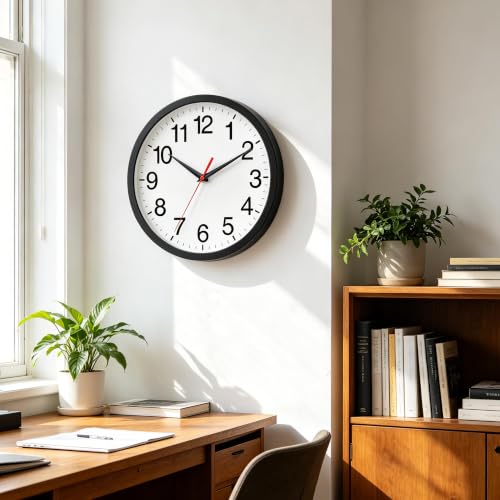 Wall Clock Analog 10 Inch Black Battery Operated Silent Clock | Easy To Read, Non Ticking, Round, Accurate, Kitchen, Living Room, Classroom, Office, School - color: A_black, size: 10 Inch
