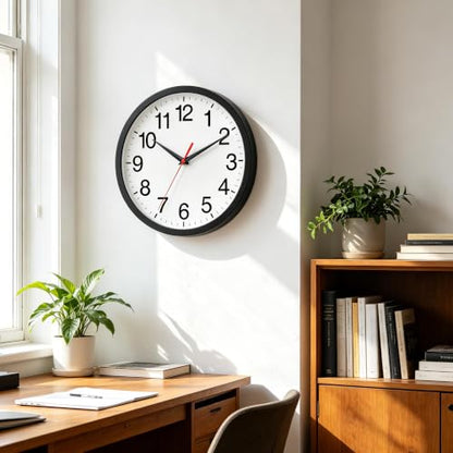 Wall Clock Analog 10 Inch Black Battery Operated Silent Clock | Easy To Read, Non Ticking, Round, Accurate, Kitchen, Living Room, Classroom, Office, School - color: A_black, size: 10 Inch