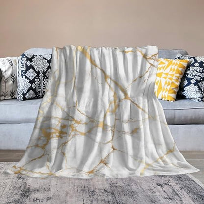 White Marble Throw Blanket Gold Textures Pattern Soft Lightweight Warm Plush Blankets for Sofa Bedroom 70"x80" - color: Marble-8, size: 70"x80"