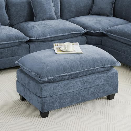 35‘’ Modern Chenille Cloud Sofa Ottoman,Rectangle Ottoman for Modular Sectional Sofa, Blue - color: Blue, size: 35'' Ottoman