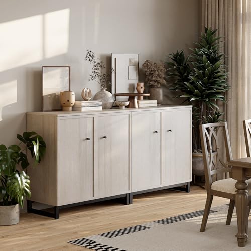 Rustic Storage Cabinet, Modern Farmhouse Style 4-Door Design with Metal Frame Base for Dinnig Room Living Room Entryway,Beige Oak - color: Beige