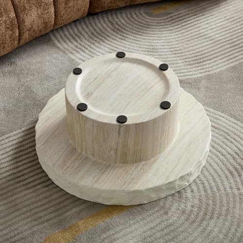 31.69" Modern Concrete Coffee Table with Base (31.69" x 12.99") | Center Table, Concrete Coffee Table, Travertine Accent Table, Living Room Furnitures, Mars Pattern - color: Mars,ø31.69" X 12.99"
