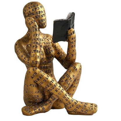 XINXUAN Gold Abstract Human Sculpture with Crystal Balls - Modern Art Deco Home/Office Shelf and Table Top Decoration, Ideal Gift for Art Lovers, 8" Tall (Letter-Gold Reading(S))