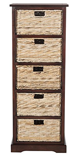 SAFAVIEH Furniture - Vedette 5-Basket Storage Tower - Cherry - Solid Wood - Coastal Basket Tower Design - Ideal for Entryway, Living Room, 17.5"W x 13.5"D x 46"H - Fully Assembled (AMH5739C) - color: Cherry