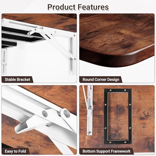 Neoaider Wall Mounted Folding Desk 35.4” x 15.7”, Brown | Drop Down Table with Metal Collapsible Brackets, Folding Wall Table for Small Spaces, Home, Office, Kitchen, Laundry Room - color: Brown, size: 35.4" x 15.7"