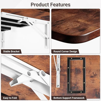 Neoaider Wall Mounted Folding Desk 35.4” x 15.7”, Brown | Drop Down Table with Metal Collapsible Brackets, Folding Wall Table for Small Spaces, Home, Office, Kitchen, Laundry Room - color: Brown, size: 35.4" x 15.7"