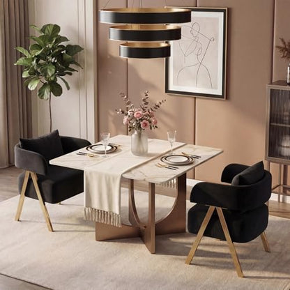 Modern Black Gold Velvet Accent Chairs Set 2, Barrel Armchairs Living Room | STHOUYN Comfy Reading Chairs, Living Room and Bedroom Seating, Curved Barrel Design, Gold-Tone Legs, Wide Seat, Small Space - color: Black