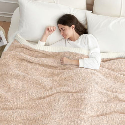 Snuggle Sac Super Soft & Reversible Heather Beige Throw - Oversized Cozy Knit Blanket for Bed, Sofa, Living Room, Twin Size (60x80 Inches) - color: Heather Beige, size: Twin (60"x80")