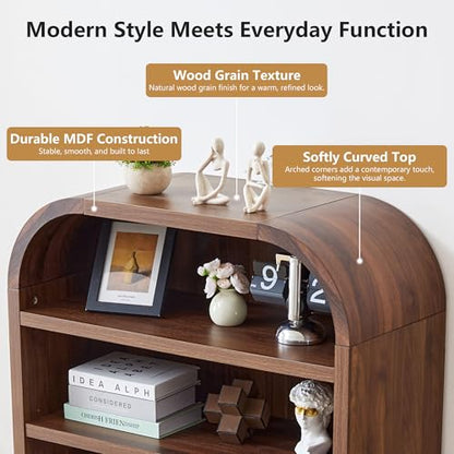 LEVNARY 70" Tall Arched Bookcase, 7-Tier Freestanding Storage Cabinet with Adjustable Shelves, Thick MDF Bookshelf for Bathroom Living Room Bedroom (Walnut) - color: Walnut