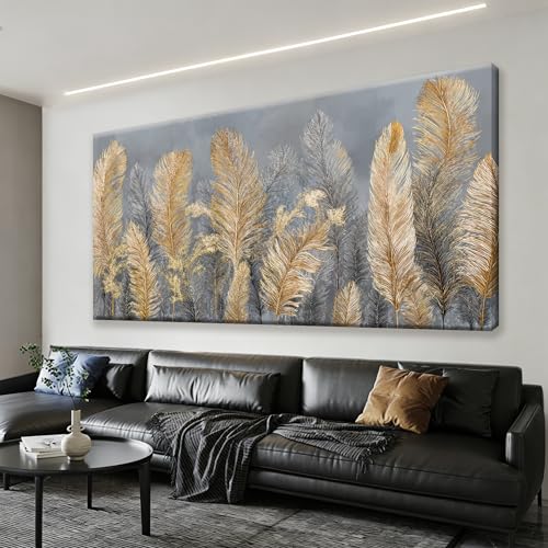 Dimpaga Canvas Wall Art Decor Gold Boho Canvas Art Wall Decor For Living Room Grey Boho Aesthetic Feather Wall Decor Artwork Modern Wall Art Decor Artwork For Home Bedroom Office Wall Decor 20×40 Inch - color: D-01P, size: 40"L x 20"W
