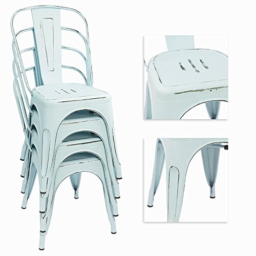 Devoko Metal Indoor-Outdoor Chairs Distressed Style Kitchen Dining Chairs Stackable Side Chair with Back Set of 4 (Blue) - color: Blue