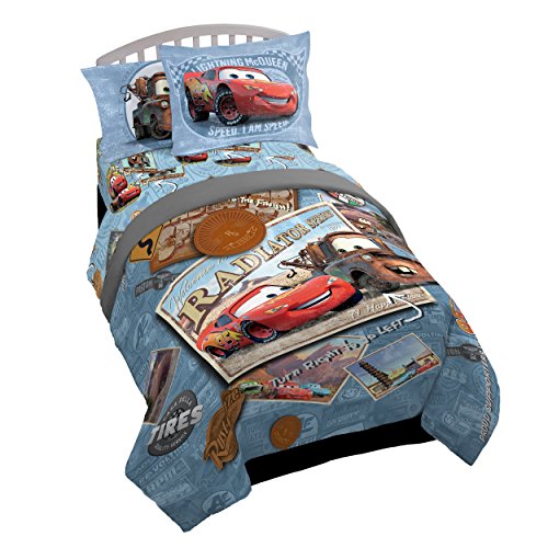 Disney/Pixar Cars Kids 7 Piece Full Comforter Set - Bed in a Bag with Shams, Lightning McQueen & Mater, Super Soft Fade Resistant Microfiber, Machine Washable Blue/Gray (Official Disney/Pixar Product) - color: Cars, size: 7 Piece Full
