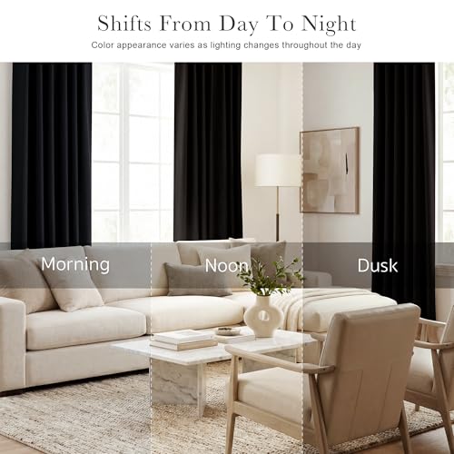 PONY DANCE Blackout Window Curtains - Insulating Against Drafts Drapes Noise Reducing Thermal Insulated Back Tab/Rod Pocket Draperies, 52 x 45-inch Long, Black, Double Panels - color: Black, size: 52"W x 45"L (Pack of 2)