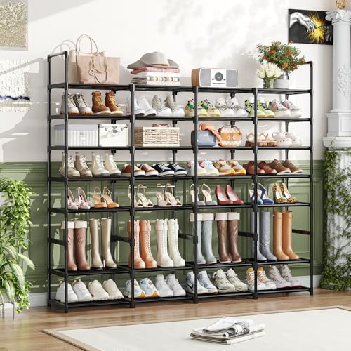 Simple Trending 8-Tier Shoe Rack Large Capacity 64 Pairs Tall Shoe Shelf, Sturdy Metal Shoe Organizer for Entryway, Closet, Bedroom, Black | Large Capacity 64 Pairs, Tall Shoe Shelf, Sturdy Metal Shoe Organizer, For Entryway, Closet, Bedroom - size: 8 Tie