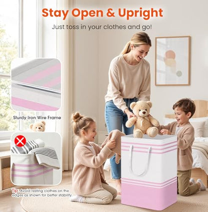 TranquilRelax 3-Pack Laundry Basket, Laundry Hamper, Pink-75L | Freestanding＆Water-Resistant Laundry Hamper, Collapsible Tall Clothes Hamper with Carry Handles for Clothes, Laundry Basket - color: Pink, size: 75L