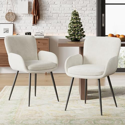 VKNOW Modern Upholstered Dining Chairs Set of 2 with Armrest, Beige | Armed Dining Room Chairs with Metal Legs, Kitchen Chairs for Restaurant, Kitchen, Living Room - color: Beige, size: Set of 2