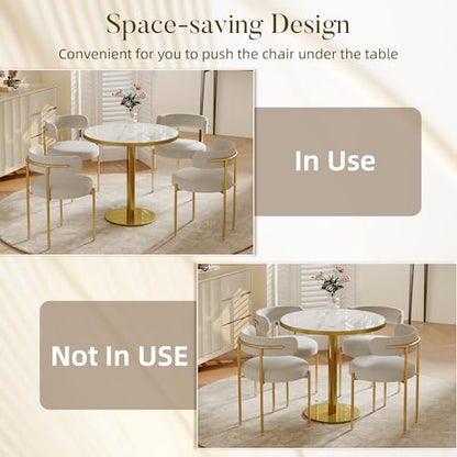 31.5" Circle Tulip Table with Sintered Stone Tabletop, Gold Edge & Pedestal | Modern Round Dining Table, Leisure Bistro Table for Kitchen, Small Places, Living Room, Cafe, Restaurant (Crystal Onyx) - color: Crystal Onyx (Golden Edge), size: Round