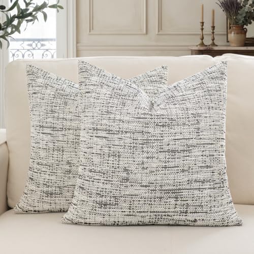 MATTINS Chenille Decorative Throw Pillow Covers 18x18 2PC, Black & White | Neutral Textured Pillow Covers, Modern Yarn- dyed Home Decor, Farmhouse Boho Accent Cushion Covers for Couch Sofa Living Room - color: Black White, size: 18" x 18" (Pack of 2)