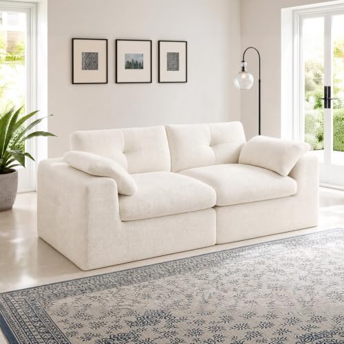 Homkdom 80.5" Loveseat Sofa, Modular Sectional Sofa, Comfy Cloud Couch Sectional Sofa Chenille Fabric Deep Seat Sofa for Small Living Room, Apartment, Studio, Office, White - color: White, size: Loveseat