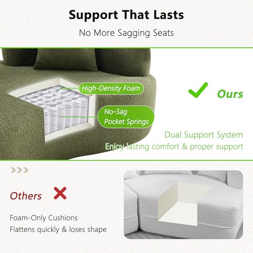 66.93 Inch Curved Loveseat Sofa with High - Density Foam Cushion, Full Compression Modular 2-Seater Couch, No Assembly Required, for Small Spaces & Living Room, Olive Green - color: Olive Green, size: 66.93 inches Mini Version
