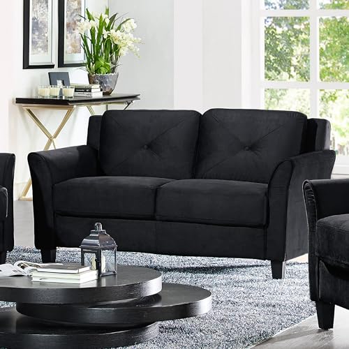 Studio Living Harrington 57.9" Loveseat, Transitional Modern, Pocket Coil Comfort, Easy Assembly, Microfiber Fabric, Black - color: Black, size: Loveseat