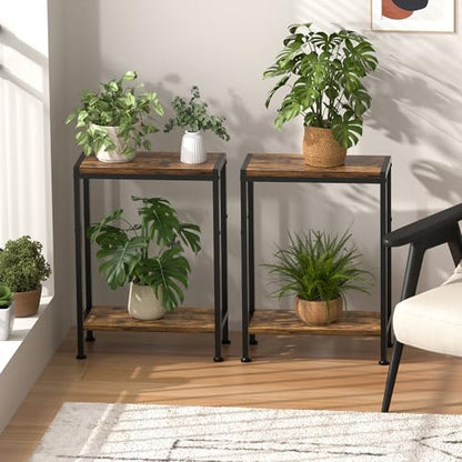 Narrow Side Table set of 2 for Small Space, 2-Tier Slim End Table, Thin Nightstand, Skinny Snack Couch Table, Sofa bedside Table in Living Room, Bedroom, Study, Kitchen and Balcony (Rustic Brown) - color: Rustic Brown, size: 2-Tier (7.9''D*17''W*22.8''H)