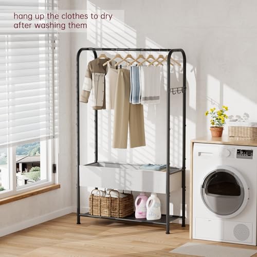 SINGAYE Wardrobe Standing Closet Clothing Rack With Shelf Hanging Clothes | Wardrobe Open Compact Small Metal Garment Hanger Stand Alone Free Standing Black Closet Rack Storage Organizer Heavy Duty - color: Black, size: B3-11.5"D x 32"W x 72"H