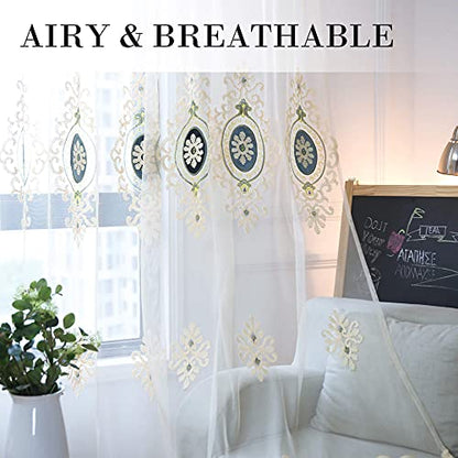 Customized Simple Chenille Jacquard Sheer Window Elegance Curtains/Drapes/Panels/Treatments for Bedroom Living Room,Top Grommets(2 Panels) | Airy Fabric Feel, Delicate Pattern Detail, Gentle Natural Light, for Bedroom and Living Room Windows - color: Blue