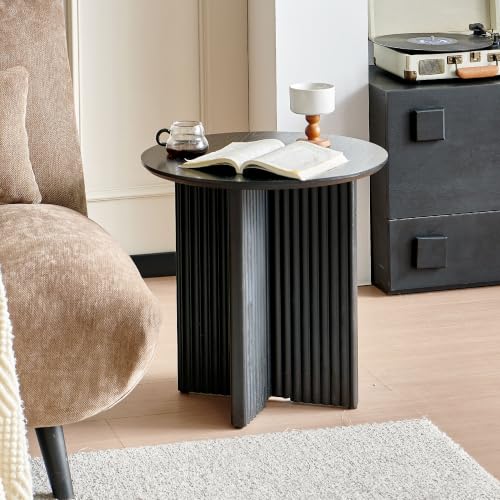 Round Fluted End Table, 19" Side Table, Modern Bedside Table, Modern Nightstand,Easy Assembly, for Small Spaces, Living Room, Bedroom, Black - color: Black, size: 19" Cross-leg Table