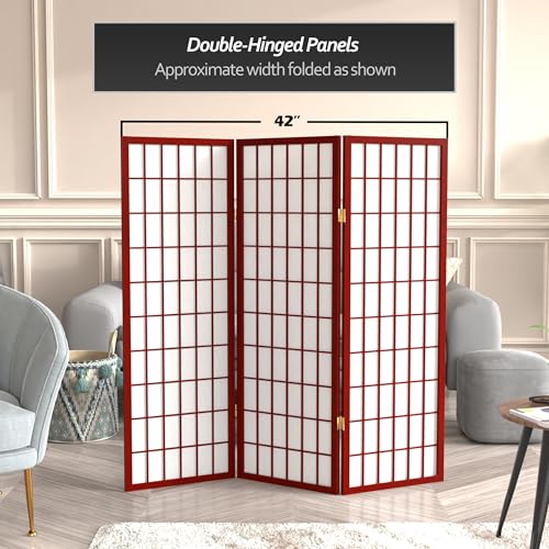 4 ft. Short Window Pane Shoji Screen - Rosewood - 3 Panels - color: Rosewood, size: 3 Panels