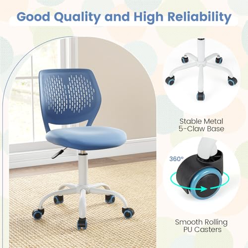 POWERSTONE Small Home Office Desk Chair, Swivel Rolling Study Computer Chair, Adjustable Height Task Chair with Armless Mid Back, Upholstered Mesh Seat, Blue - color: Blue