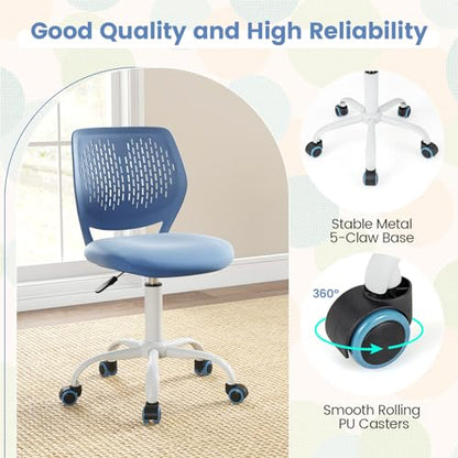 POWERSTONE Small Home Office Desk Chair, Swivel Rolling Study Computer Chair, Adjustable Height Task Chair with Armless Mid Back, Upholstered Mesh Seat, Blue - color: Blue