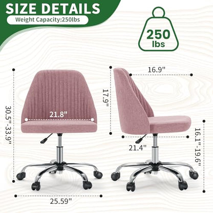 Armless Desk Chair with Comfortable Fabric Cover,Modern Home Office Chairs with Swivel Wheels for Computer Task Chairs Cute Vanity Chairs Adjustable Height for Living Room,Bed Room,Conference Office - color: Pink