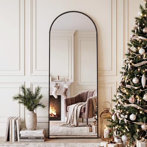 Full Length Mirror, 59" x 18" Arched Full Body Mirror Large Standing Floor Mirrors, Mirrors for Bedroom, Bathroom, Living Room Standing or Wall Leaning, Black - color: Black, size: 59"L x 18"W
