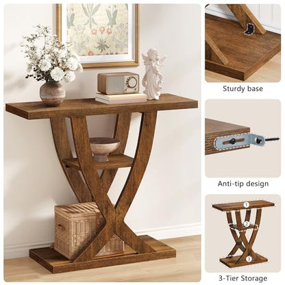 FAVOOSTY Entryway Table, 3 Tier Hallway Table, Console Tables for Living Room, Narrow Entrance Table with Storage, Sofa Table Behind Counch, Accent Table for Entry Foyer, Rustic Brown - color: Brown
