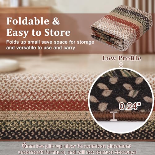 Hallway Runner Rug 2x6 Braided Machine Washable Kitchen Rugs | Low Pile Farmhouse Non Slip Stain Resistant Rustic Runners Modern Printed Carpet for Living Room Bedroom, Crimson/Earthy - color: Crimson/Earthy, size: 2' x 6' (Runner)
