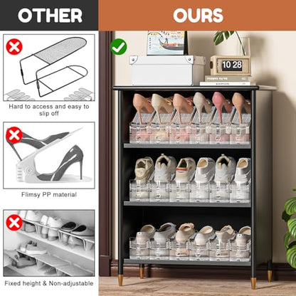 Shoe Stacker, Shoe Slot Organizer for Closet, Shoe Storage Rack | 20 Pack, Clear, 50% Space Saver, 3 Adjustable Height, Tool-Free Assembly, 30% Thicker, Superior Load Bearing - size: 20 Pack